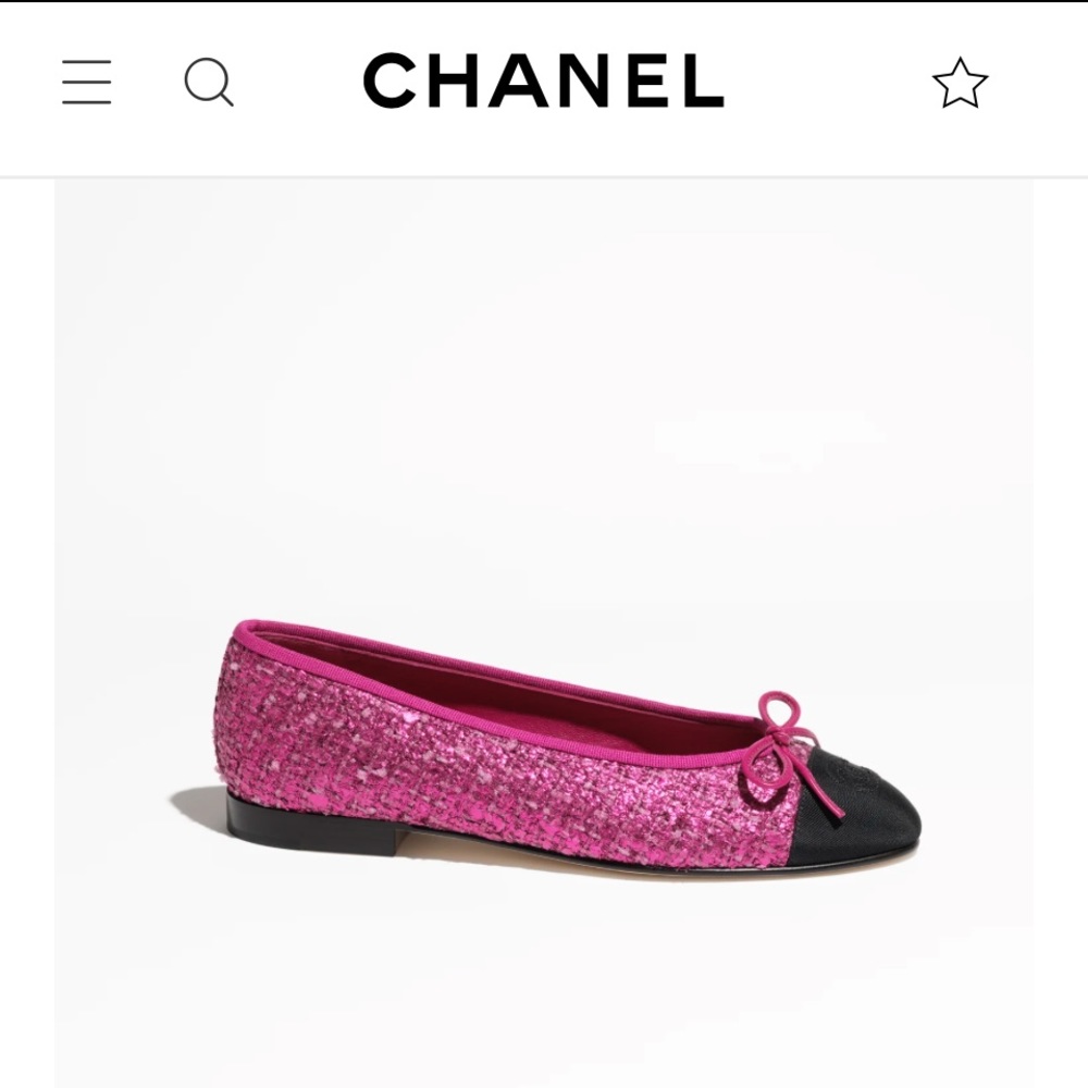 NEVER WORN hot pink coated tweed Chanel ballerinas